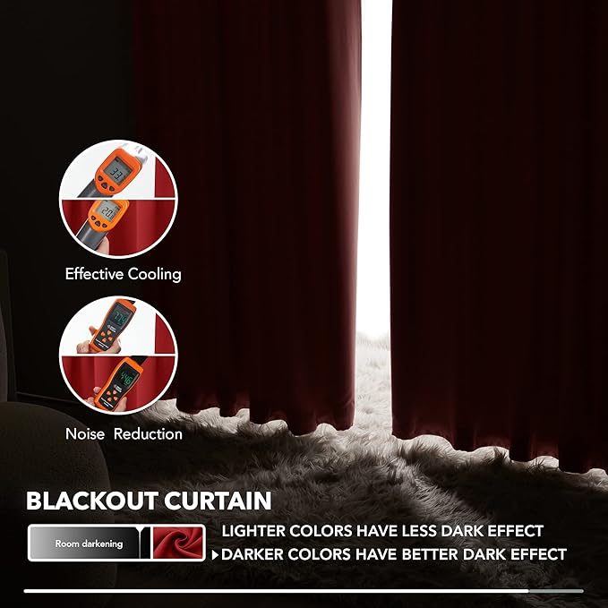 Deconovo Christmas Blackout Curtains, Thermal Insulated, W52 x L63 2 Panels, Back Tab, Machine Washable, Room-Darkening Drapes for Bedroom/Living Room Red