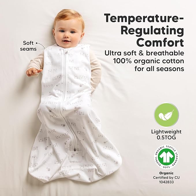 2-Pack Baby Sleep Sacks,Zipper Wearable Blanket - 0.5TOG Organic Cotton,Lightweight,Soft Cozy Toddler Sleeping Sack 6-12 months, Easy to Wear Large Newborn Transition Swaddles Sleepsacks (BumbleBear)