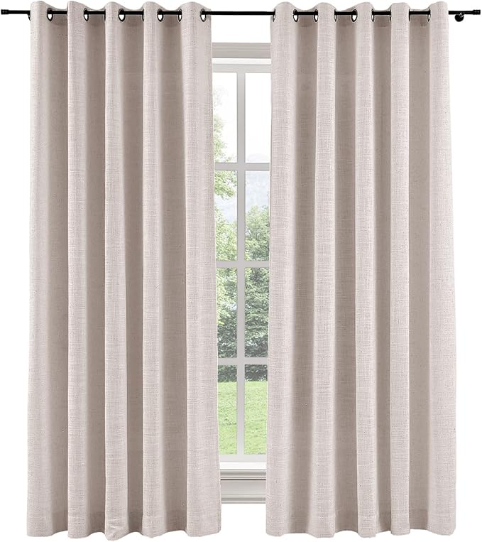 ChadMade Luxury Bronze Grommet Linen Polyester Curtain 84 Inch Length Drape Room Darkening Drapery for Rods Poles for Living Room French Door 72Wx96L, 1 Panel, Pink Lemonade, Tallis Collection