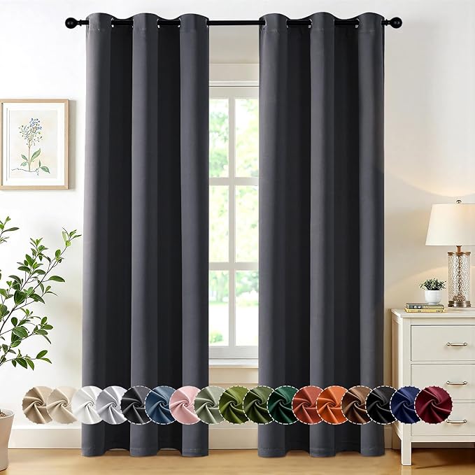 MIULEE Grey Blackout Curtains for Bedroom Living Room 72 Inches Long 2 Panels, Thermal Insulated Room Darkening Drapes Solid Grommet Top Noise Reduction Light Blocking Window Curtains W40 x L72 Inch