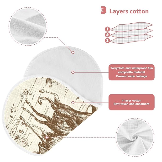 WELLDAY Muslin Baby Burp Cloths Set of 4, Soft Absorbent Western Desert Cowboy Muslin Washcloths, Bibs, Face Towel for Newborn Boys Girls, 22 x 11 Inch