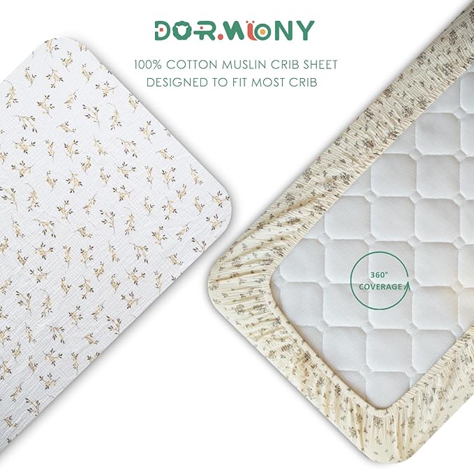 Ultra Soft Muslin Crib Sheets for Baby, Premium Breathable Organic Cotton Crib Fitted Sheet for 52’’x28’’Standard Crib and Toddler Mattress.2 Pack Flower Pattern