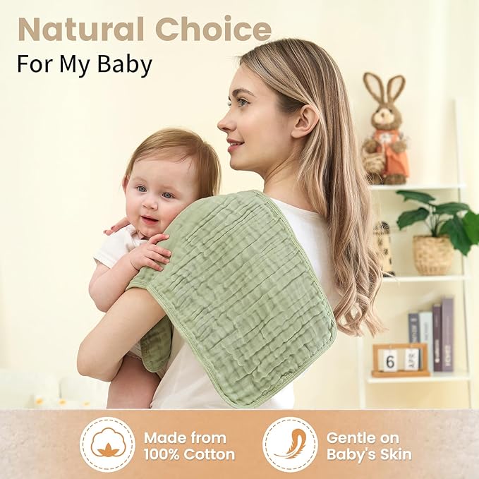 Muslin Burp Cloths Sets Newborn Baby Boy Essentials Must Haves 100% Cotton 10 Pack 22" X 10",6-Layer Baby Bibs & Burp Cloths for Baby Drool and Messes - Soft, Safe & Gentle for Boys & Girls Multi