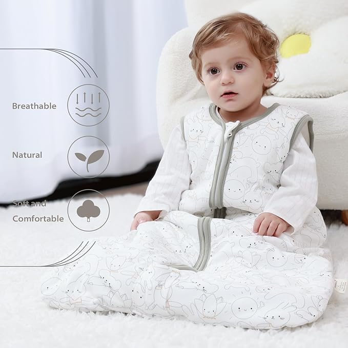 Mosebears Sleep Sack Baby Winter Wearable Blanket with 2-Way Zipper,2.5 TOG Cotton Sleep Sack Unisex (Rabbit Cat, 6-12 Months)