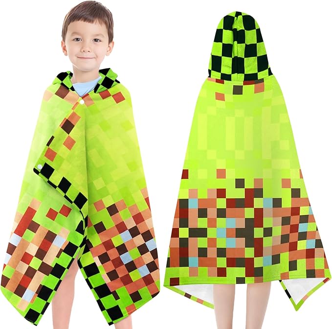 Hooded Towels for Kids- Ultra Soft 100% Cotton Game Style Toddler Hood Bath Towels/Pool Terry Towel Beach Poncho Wrap Absorbent Cute Bath & Swim Wrap for Boys & Girls 3-10 Years - Green