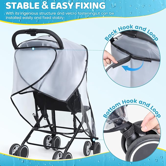 Clear Stroller Rain Cover, Universal Rain Cover for Stroller, Waterproof Travel Weather Shield with Breathable Ventilation and Easy Access, Thick EVA & PVC Protect from Dust and Snow