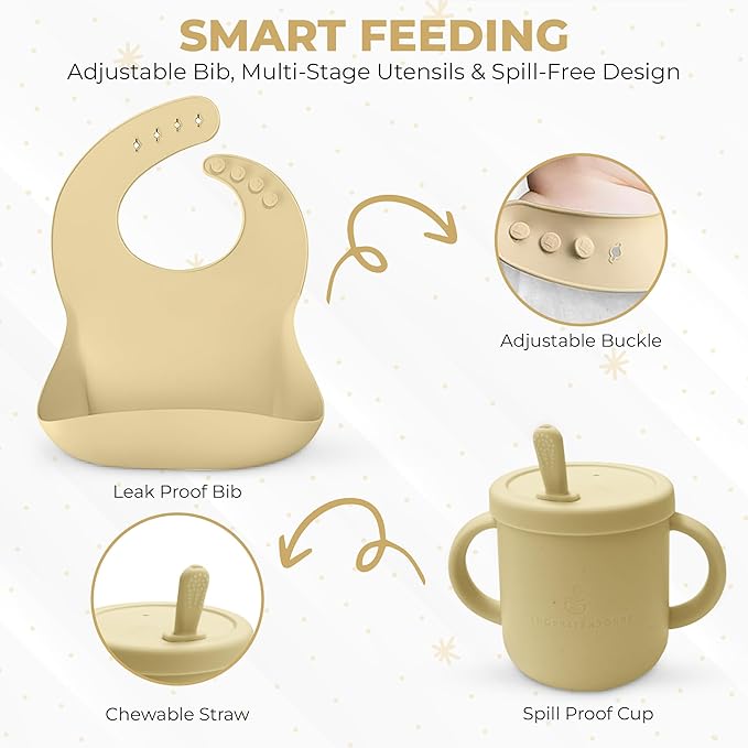 SprocketSprouts 12-Piece Silicone Baby Feeding Set – Suction Bowl, Divided Plate, Bib, Utensils & More – BPA-Free Toddler Mealtime Essentials for Self-Feeding & Baby-Led Weaning