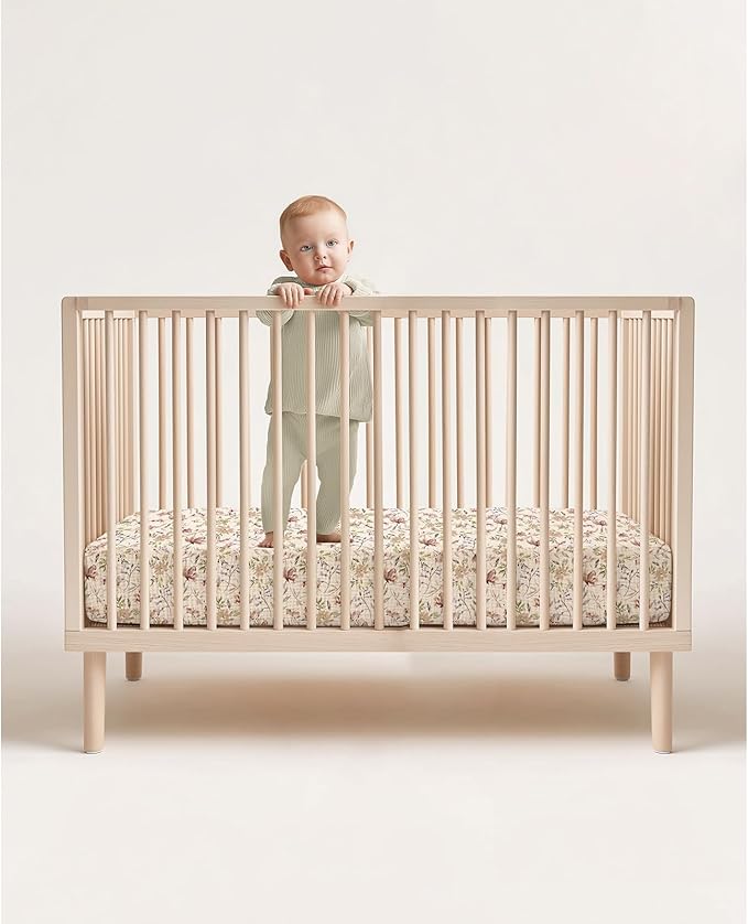 lulumoon Baby Crib Sheets Fitted: Soft Muslin Cotton Sheets for Standard Crib - Mocha Floral for Girls 2Pack