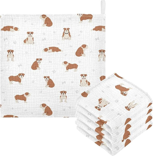 vvfelixl Baby Cotton Washcloths English Bulldog Infants Bath Towel for Unisex Puppy Face Towels for Newborn, Natural Baby Wipes Delicate Skin, 11.8 X 11.8 inch, one sizex3