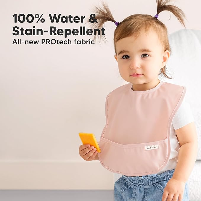 KeaBabies 3-Pack Waterproof Baby Bibs for Eating - Lightweight Toddler Feeding Bibs with Large Food Catcher, Mess Proof, Food-Grade Baby Eating Essentials, Easy to Put On & Clean (Fawn)