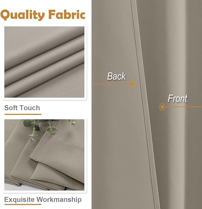Aiyufeng Stone Blackout Curtains for Bedroom 72 Inch Length 2 Panels Set, Privacy Thermal Insulated Rod Pocket Door Window Curtains for Patio French Door Front Door, W40 x L72 Inch, Stone
