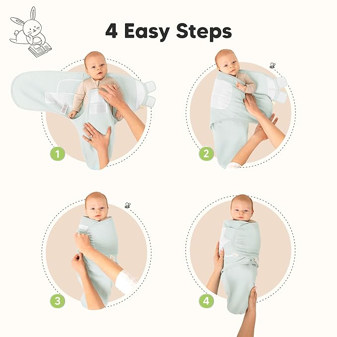 3-Pack Organic Swaddles for Newborns, Baby Sleep Sacks 0-3 Months - Baby Swaddle Wrap, Newborn Wearable Blanket, Infant Sleep Sack for Girls, Boys, Soft & Snug, Large Hook & Loop Closure (Mellow)