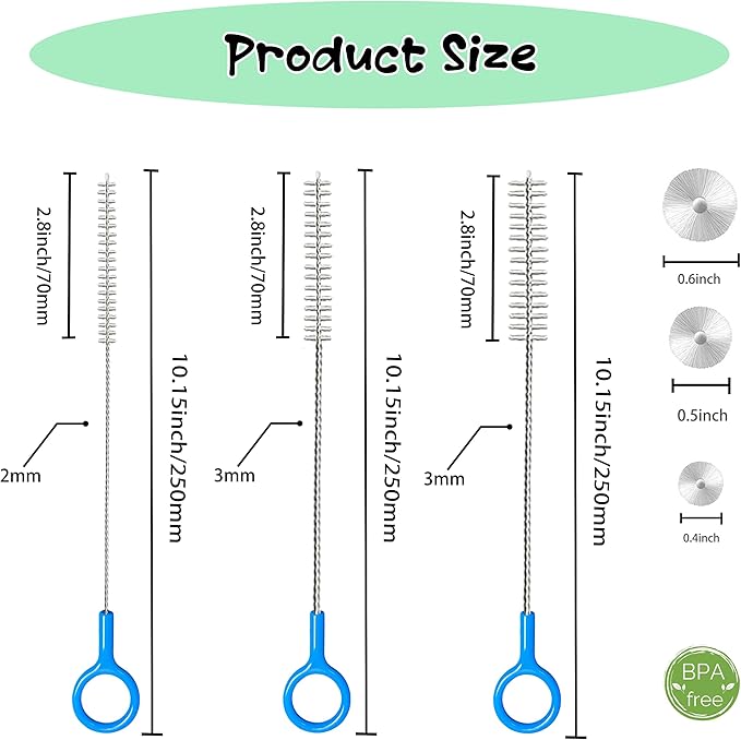 Straw Brush Cleaner Set,Straw Cleaner Brush Long 10 Inch,Straw Cleaner with 2mm and 3mm Thick Stainless Steel Wires, Heavy-Duty Straw Cleaning Brush for Baby Bottles(6-Pack).