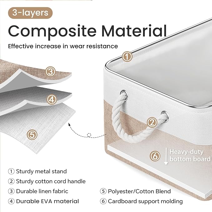 Large Storage Baskets- 15.7x11.8x8.26 inch Storage Bins for Shelves and Closet Organizing, Foldable Fabric Bin for Home Organization Clothes and Laundry (1-Pack, White&Khaki)