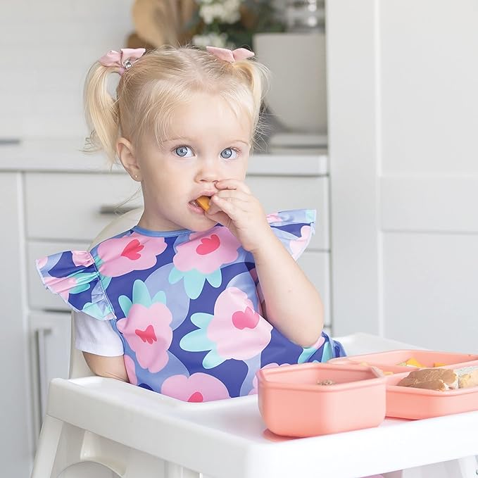 Tiny Twinkle Mess Proof Baby Bib for Girls | Waterproof Toddler Bib for Eating | Baby Apron for Feeding | Machine Washable | Perfect Shower Gift (Floral Blue, 6–24M)