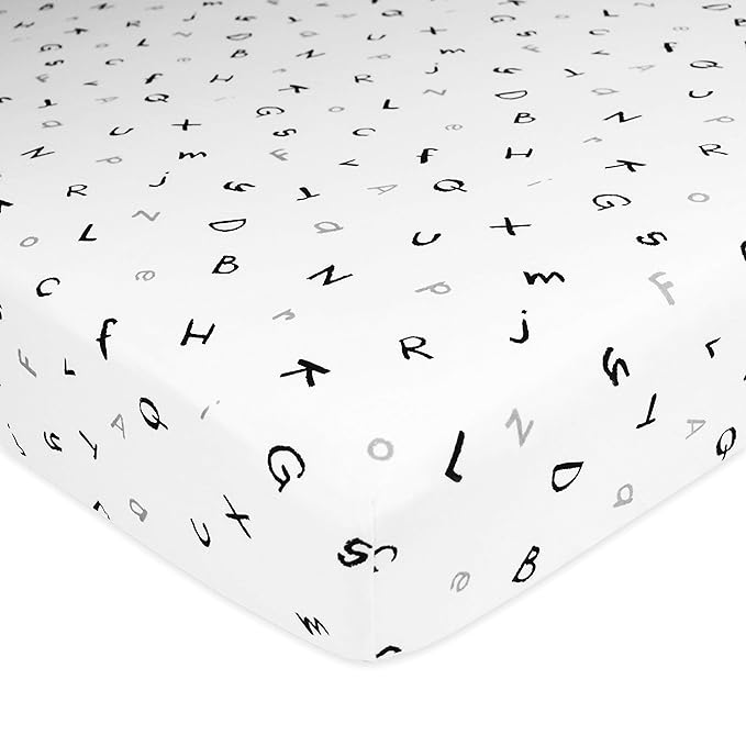 American Baby Company 3 Pack Printed 100% Cotton Jersey Knit Fitted Crib Sheet for Standard Crib and Toddler Mattresses, Alphabet/Gray/White, for Boys and Girls