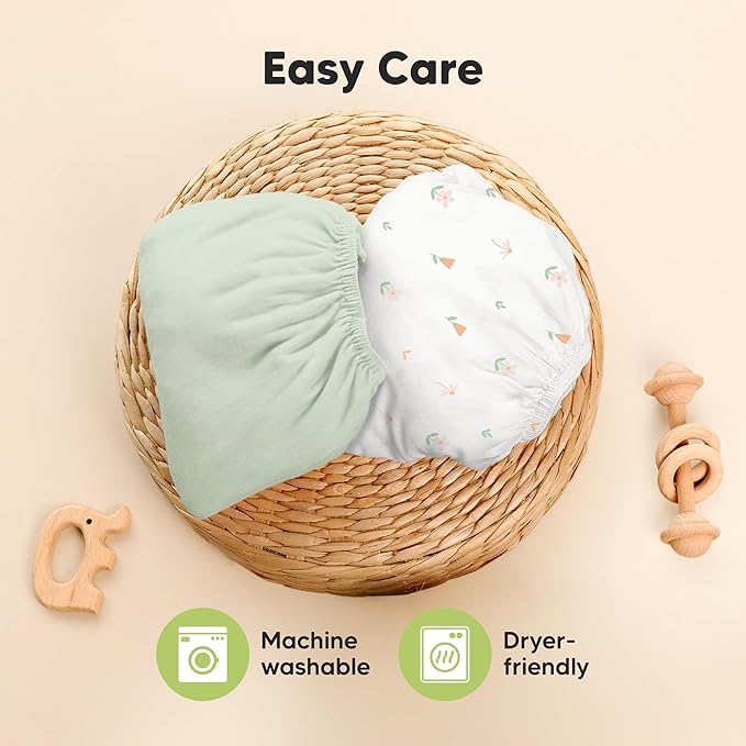 Pack and Play Sheets Fitted - 2-Pack Mini Crib Sheets for Pack N Play Mattress 38x26, Soft & Cozy, Neutral Toddler Playard Bedding, Snug Fitted Mini Baby Crib Mattress Cover Boy, Girl (Wildflowers)