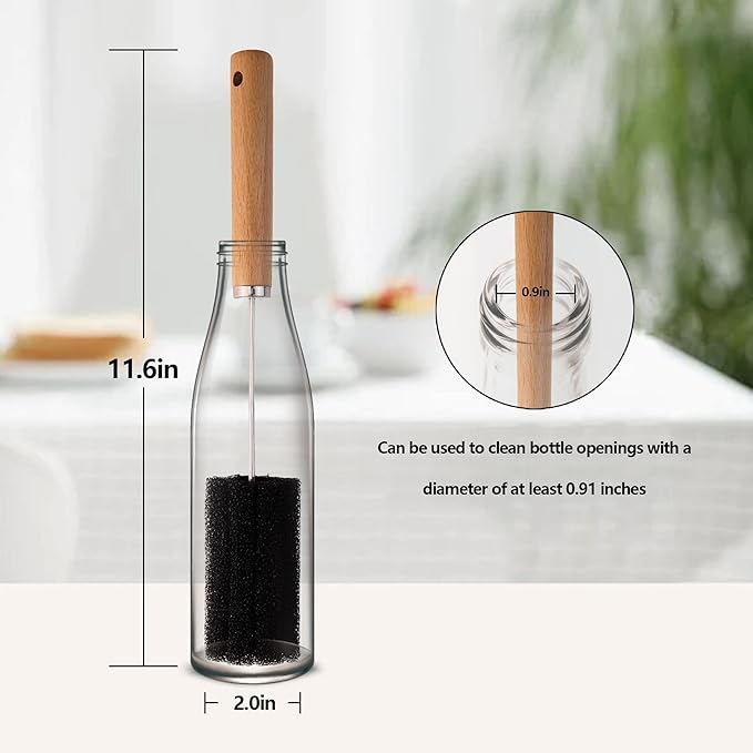 Mektler Water Bottle Cleaner Brush Baby Bottle Cleaner Brush Set Long Handle Sponge Cleaning Brush for Beer Bottles, Cups, Wine Glasses, Coffee Mugs, Tumblers, Thermos,Replaceble Brush Head (3-Pack)