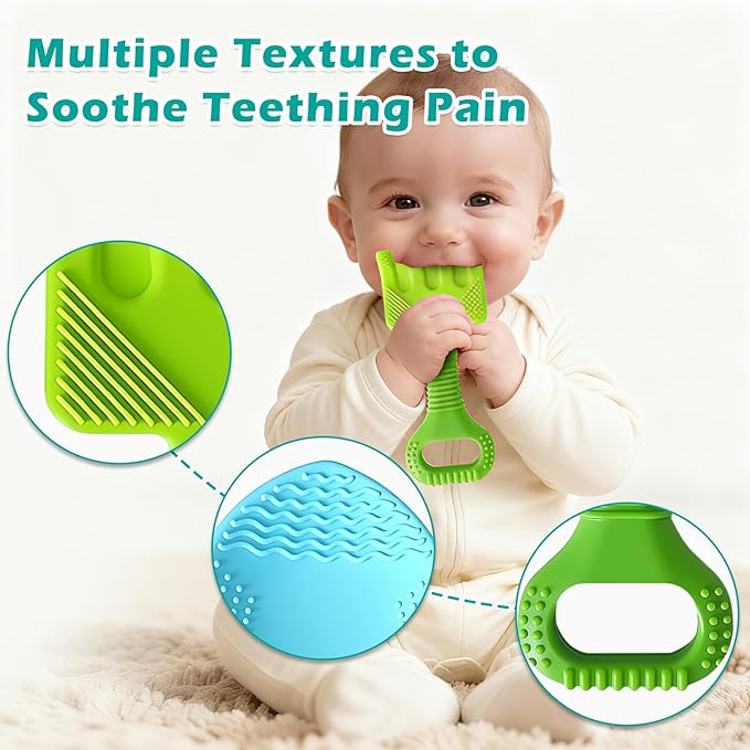 Gardening Tool Baby Teething Toys - Shovel & Rake Silicone Teethers for Babies 3-12 Months, Freezer-Safe Chew Toys for Teething Relief & Sensory Development, Ideal Stocking Stuffers & Christmas Gifts