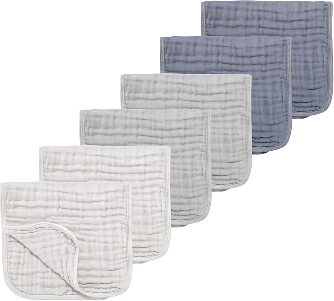 TDHD Muslin Solid Burp Cloths 100% Cotton Large 18''x10'' Extra Soft and Absorbent Multifunctional 6 Pack Baby Burping Cloth for Unisex Boys Girls (Blue Series)