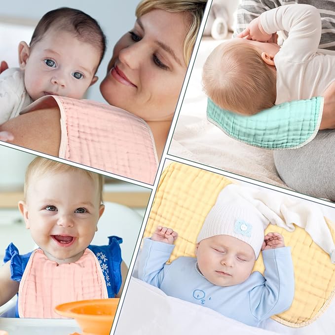 MUKIN Baby Muslin Burp Cloths and Burping Cloth,Soft Absorbent for Boys Girls,5 Pack Cotton Newborn Burp Bibs face Cloths (Multicolored)