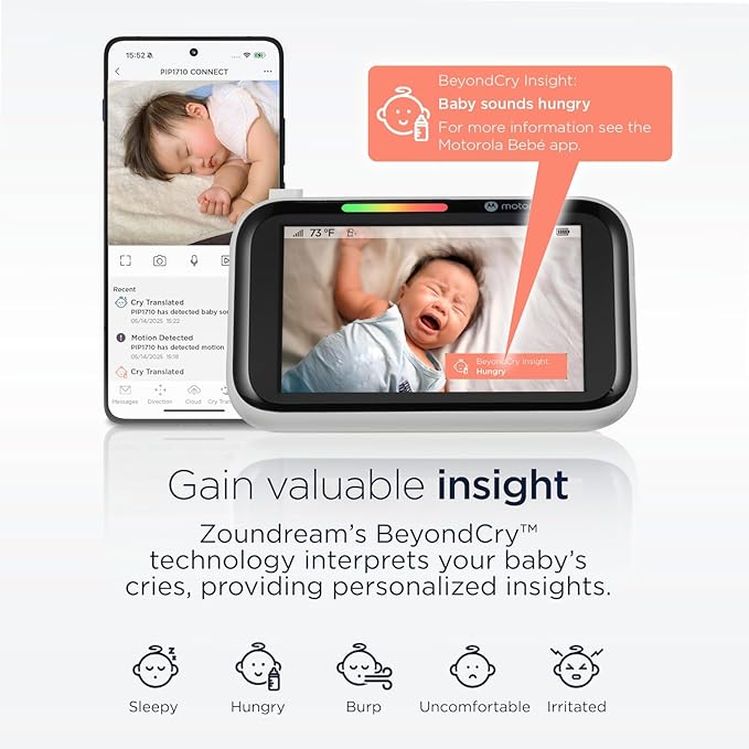 Motorola Nursery PIP1710 Connect – Wi-Fi Baby Monitor with Motorized HD Camera and 5" Touch Screen | Cry Detection and Translation, Motorola Baby App, Night Vision