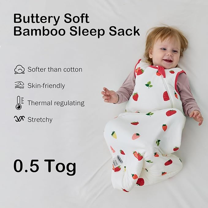 BubblePanda Rayon Made from Bamboo Sleep Sack 0-6 Months 0.5 Tog Soft Newborn Sleep Sack 3-6 Months for Infant Babies 2-Way Zipper Wearable Blanket Baby 0-3 Months