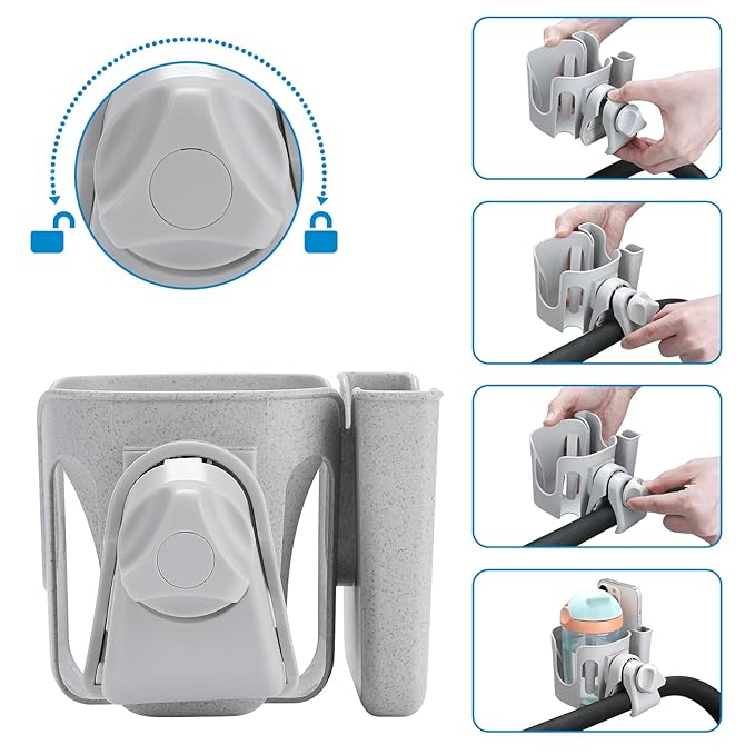 Accmor Universal Cup Holder, Stroller Cup Holder, 360° Rotatable Large Caliber Designed Bottle Phone Holder for Stroller, Bike, Wheelchair, Walker, Scooter
