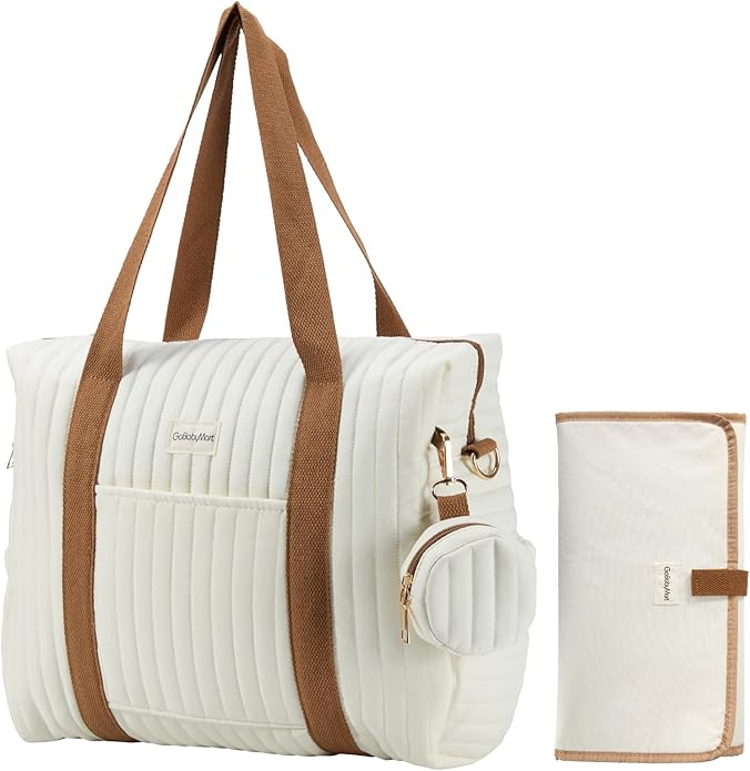 Diaper Bag Tote for Moms, Baby Hospital Bag with Insulated Bottle Pockets, Changing Pad & Stroller Straps