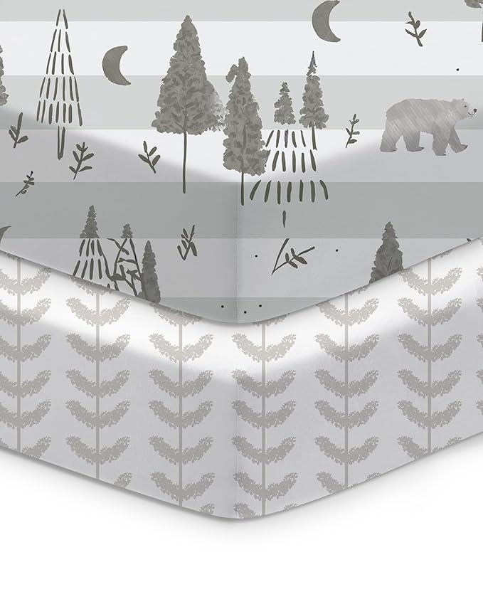 Baby Crib Sheets Boy Girl for Standard Crib Mattress - Beige Trees&Leaf, Breathable and Snug, Fits 28''x52''x9'' Extra Deep Pocket