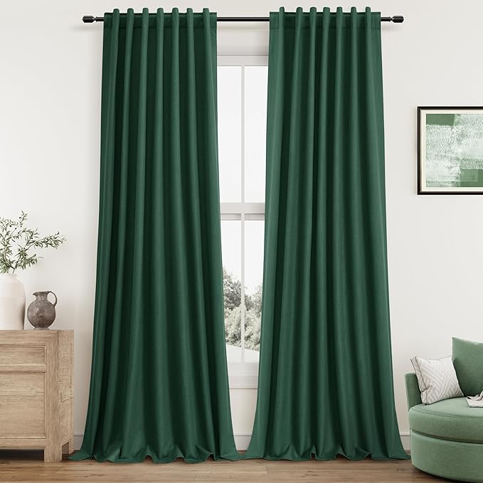 Guken Green 100% Blackout Curtains 108 Inch Length 2 Panels Set for Living Room Bedroom Back Tab Thermal Insulated Black Out Linen Drapes Room Darkening Window Curtains 52 Inches Width