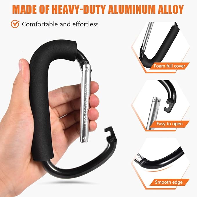 WSSROGY 3 Pack 6.3" Large Stroller Hooks Clip, Heavy Duty Large Carabiner for Mommy Shopping Grocery Bag