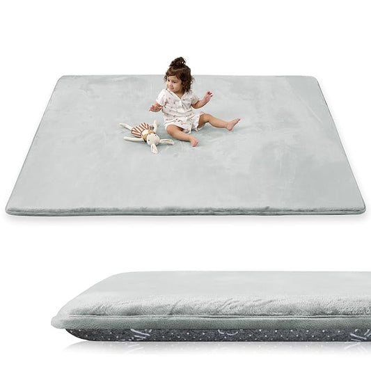 1.5" Thick Baby Play Mat for Floor, 39x59 Playpen Mat, Pro Soft Flannel Foam Mats Toddler Infant Kids Crawling for Nursery Rug Playroom Living Room Waterproof Easy Care Non-Slip (Light Grey)