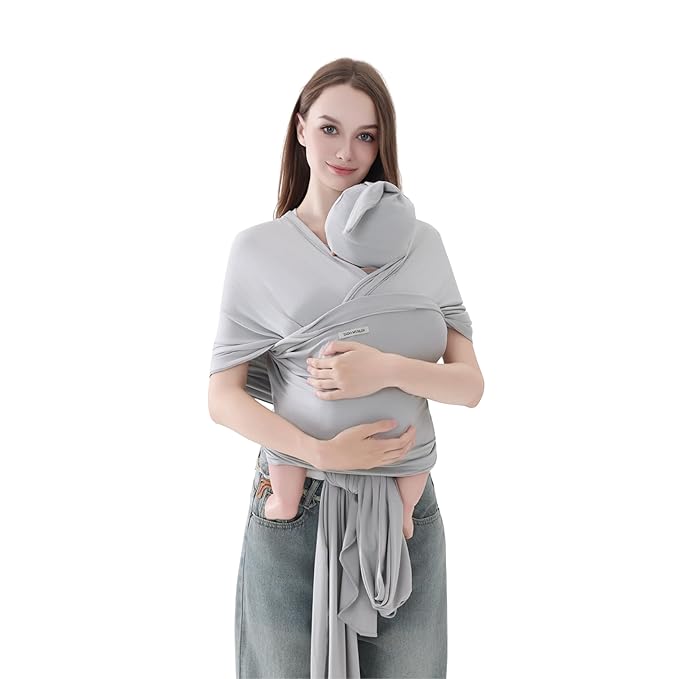Baby Wrap Carrier for Newborns to Toddlers (8-35 lb), Modal Soft-Stretch Sling, Breathable All-Season, Quick Tie with Center Marker, Machine Washable Grey
