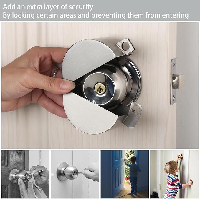 Door Handle Lock, Door Knob Lock Cover, Stainless Steel Construction – Designed to Cover and Lock The Door Handle, Preventing Rotation and Access to The Keyhole