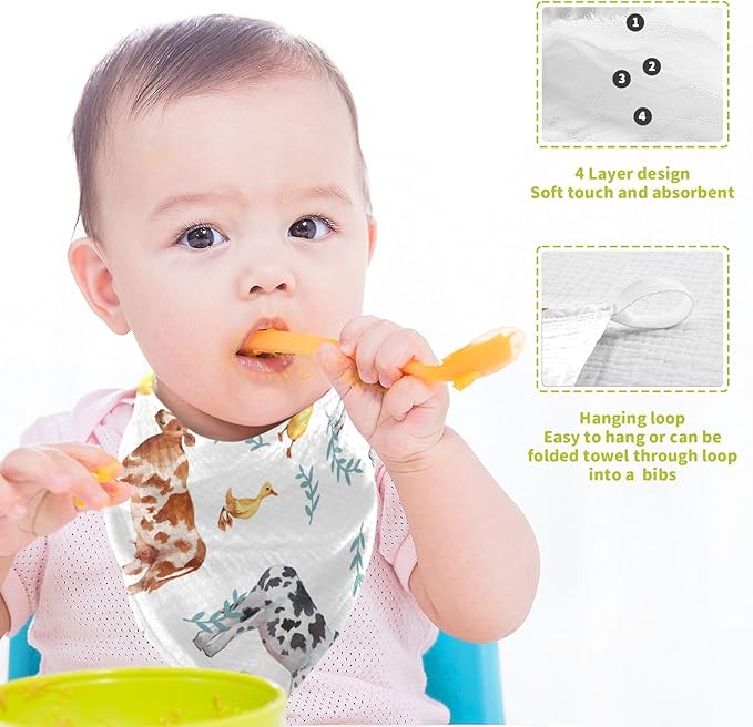 vvfelixl Farm Animals Cows Duckling Baby Burp Cloths Baby Muslin Washcloths for Boys Girls Cotton Baby Face Towel for Newborn Infants Soft and Absorbent 11.8 X 11.8 in, 5 Pack