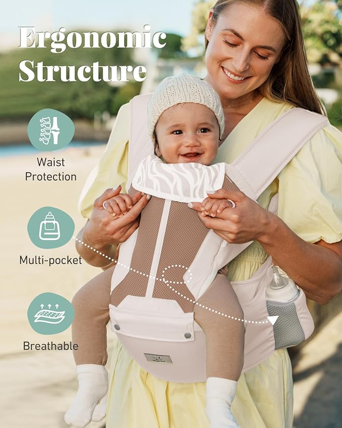 MOMTORY Baby Carrier Newborn to Toddler, 6-in-1 Baby Carrier Plus Size Friendly, Comfy and Supportive, Adjustable Detachable Infant Baby Hip Seat Carrier for 7-50lbs