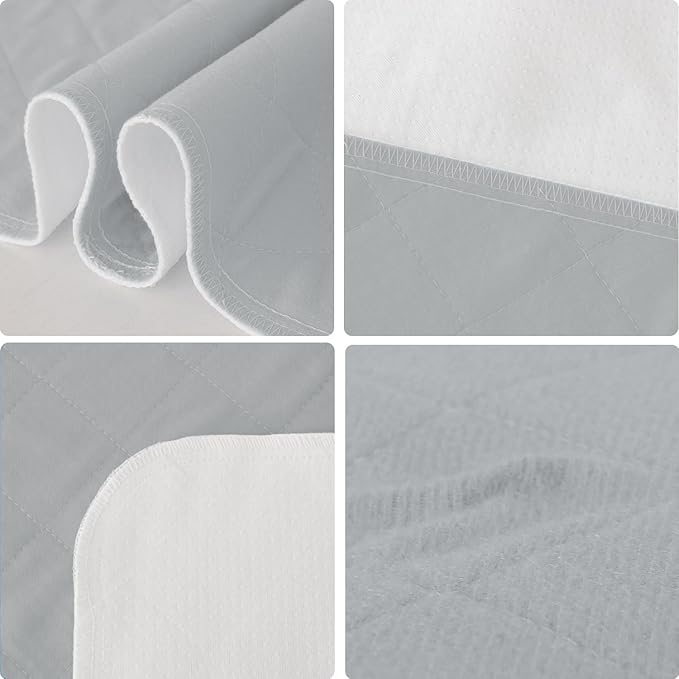 Bed Pads Washable Waterproof(2 Pack, 34 x 36), Washable and Reusable Pee Pads Anti Slip Incontinence Underpad Sheet Protector for Adults, Elderly, Kids, Toddler and Pets, White and Gray