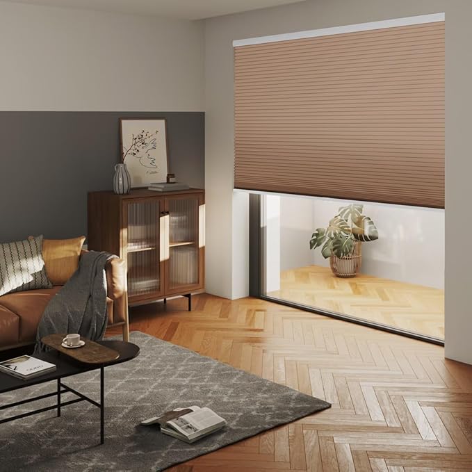 MYshade Cordless Blackout Cellular Shades for Windows, Honeycomb Window Shades with Thermal Insulation, Child & Pet Safe Room Darkening Shade, Easy Install,37" W x 72" H, Light Brown