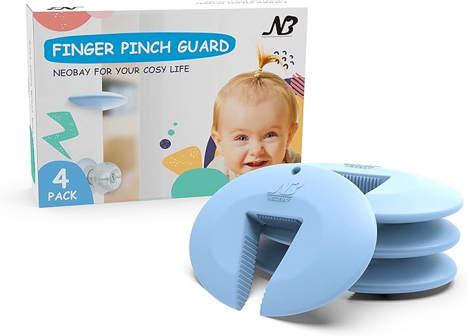 Door Pinch Guard and Door Slam Stopper, Durable Silicone Door Finger Pinch Guard, Prevents Slamming on Even Heavy Doors, Non-Toxic & Pet Friendly, Blue, 4 Packs