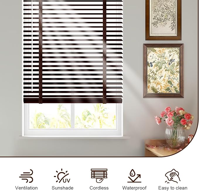 2" Cordless Wood Blinds for Indoor Windows Custom Blackout Blinds Room with Privacy Protection, Cordless Wooden Horizontal Window Shades for Bedroom, Living Room, Office, Bathroom, Kitchen
