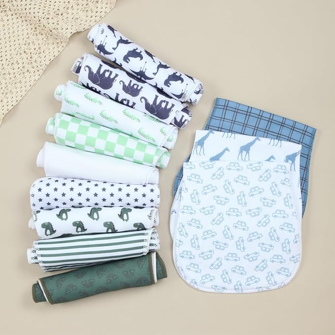 Benoxine 10-Pack Burp Cloths for Baby Boys and Girls - Organic Cotton Baby Burp Cloth,Baby Washcloths, Burp Rags, Large Neutral Burp Clothes for Newborn (Multicolor-f)
