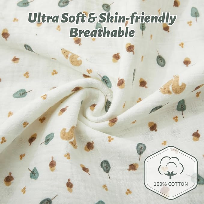 SiinvdaBZX 2 Pcs Muslin Crib Sheets Neutral, Ultra Soft Cotton Breathable Fitted Baby Crib Mattress Sheets for 52"x28" Standard Toddler Mattress (Animals + Acorn)