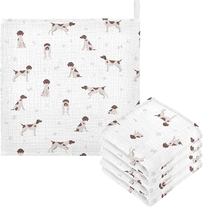 vvfelixl Baby Cotton Washcloths German Shorthaired Pointer Infants Bath Towel for Unisex Puppy Face Towels for Newborn, Natural Baby Wipes Delicate Skin, 11.8 X 11.8 inch, one sizex5