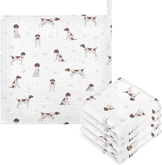vvfelixl Baby Cotton Washcloths German Shorthaired Pointer Infants Bath Towel for Unisex Puppy Face Towels for Newborn, Natural Baby Wipes Delicate Skin, 11.8 X 11.8 inch, one sizex5