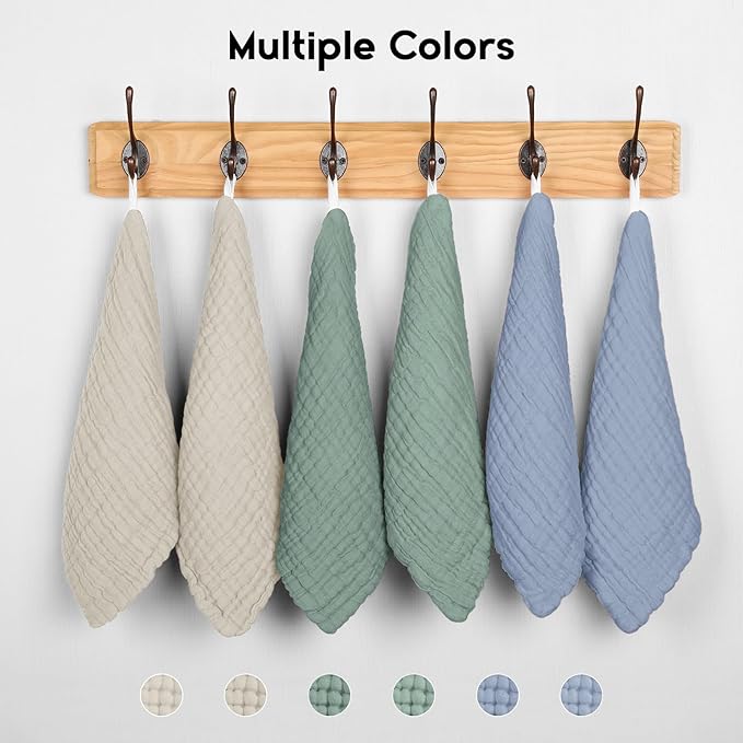 Unnivoll Muslin Baby Washcloths 6 Pack, 100% Cotton Wash Cloths for Babies, Large 12''X12'' Burp Cloths Absorbent and Soft for Newborn Infants Kids Boys Girls - Apricot Green Sapphire Blue