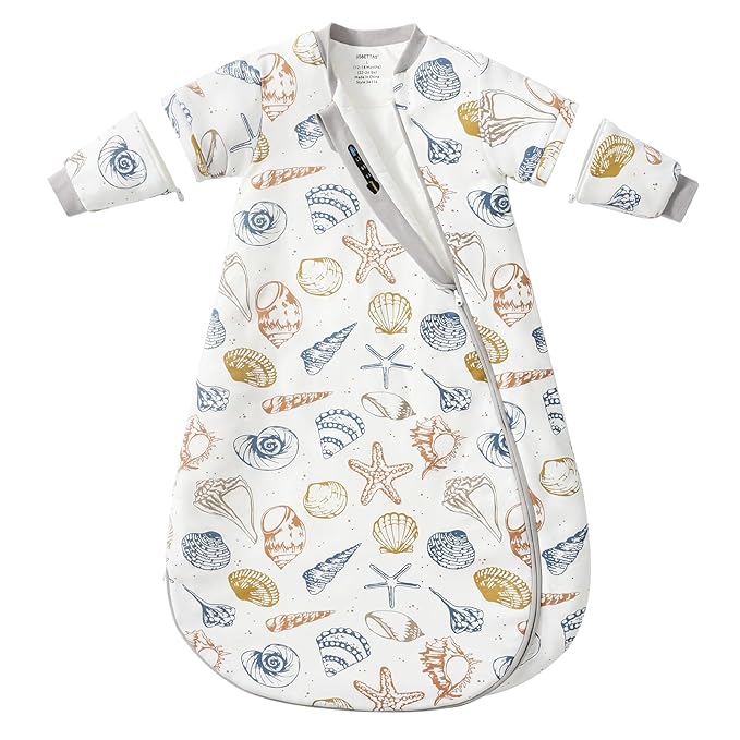 Baby Sleep Sack 3–6 Months, 2.5 TOG Warm Cotton Sleep Sack with Detachable Long Sleeves, Winter Wearable Blanket for Cold Nights, 2-Way Zipper Toddler Sleeping Sack, Ocean