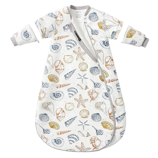 Baby Sleep Sack 12–18 Months, 2.5 TOG Warm Cotton Sleep Sack with Detachable Long Sleeves, Winter Wearable Blanket for Cold Nights, 2-Way Zipper Toddler Sleeping Sack, Ocean