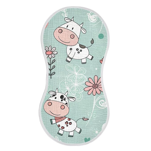 Kigai Cow Muslin Baby Burp Cloths, Large Absorbent Cotton Muslin Burp Cloths Set of 2, Washcloths, Face Towel, Bibs for Newborn Boys Girls, 11 x22 Inch