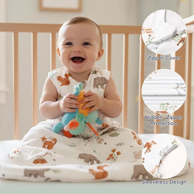 PHF Warm Micro-Fleece Baby Sleep Sack 0-6 Months, Soft Baby Wearable Blanket, 2-Way Zipper Sleeping Bags, 2 Pack Comfy Toddler Sleeping Sack for Boys, Small Size, Woodland & Animal